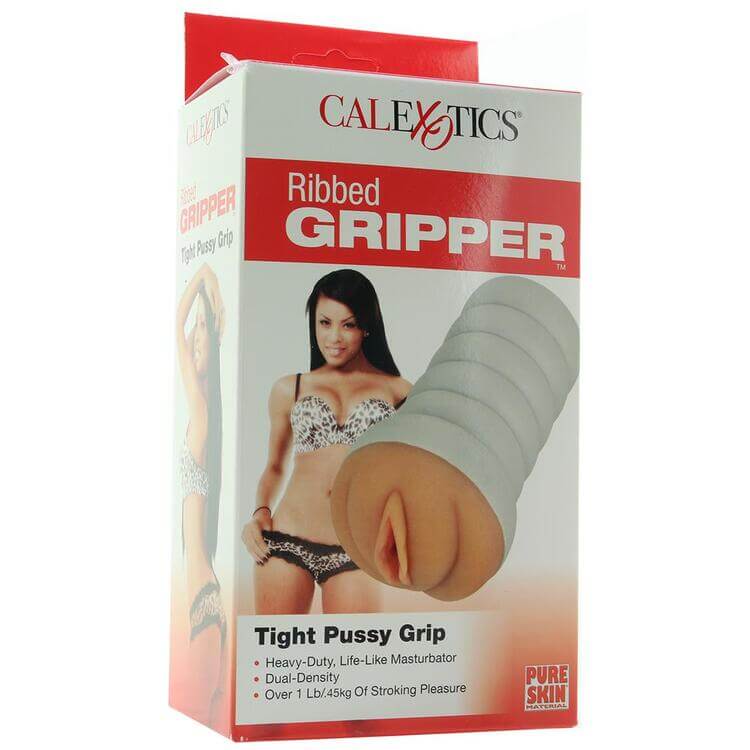 Ribbed Gripper Tight Pussy Stroker in Brown 2