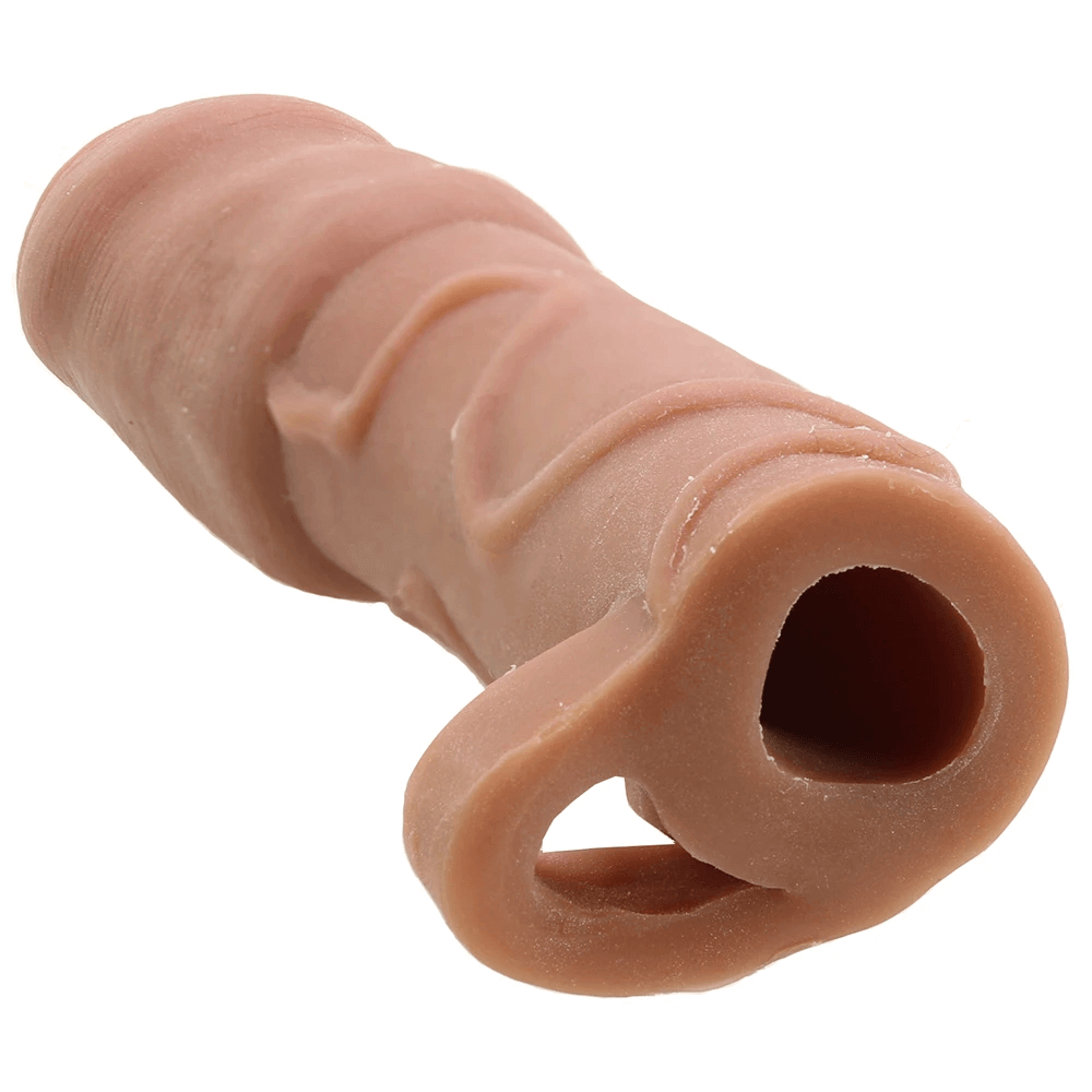 Uncircumcised Vibrating Xtender with Scrotum Ring in Brown 5